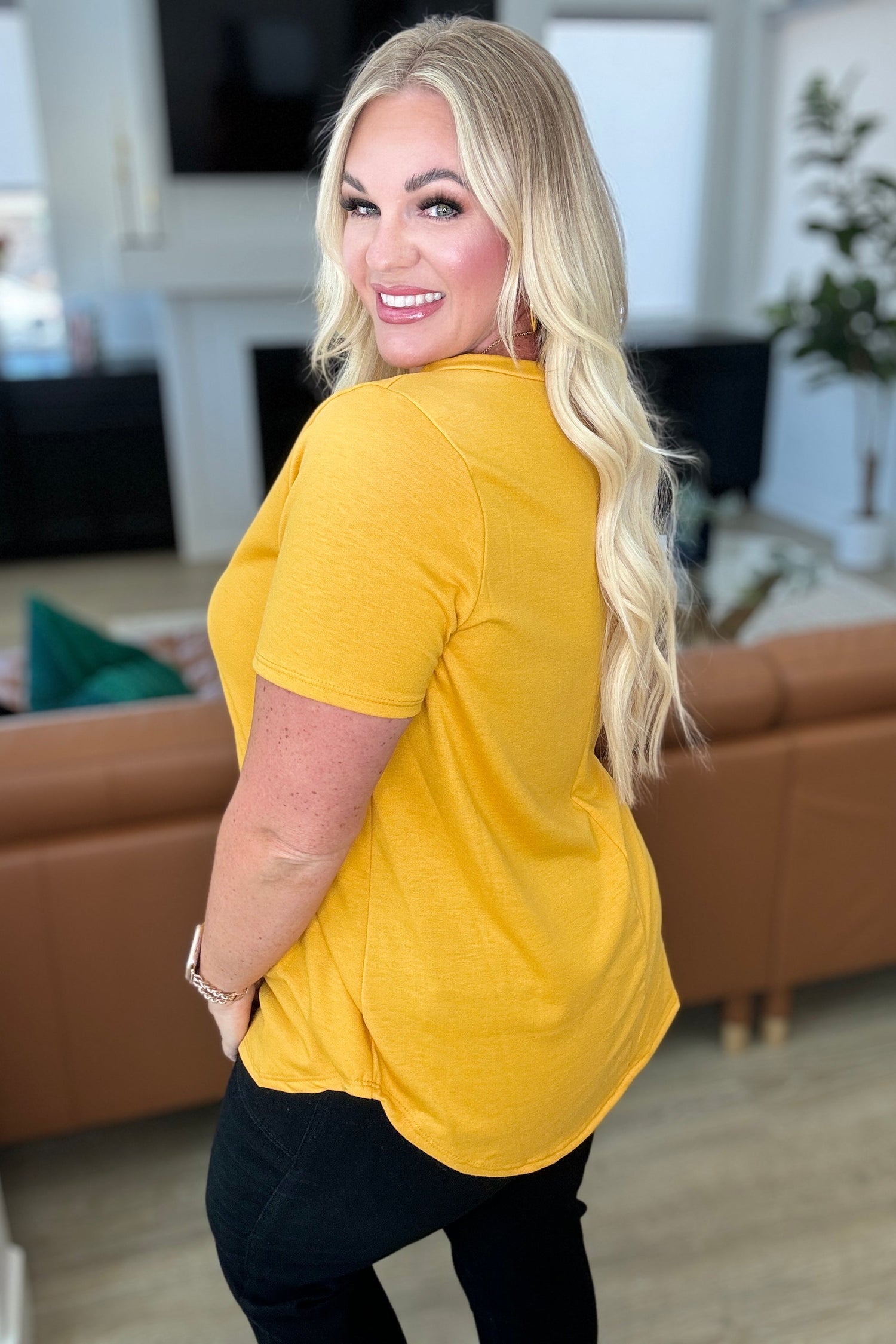 Heart and Soul V-Neck Top in Mustard Tops   