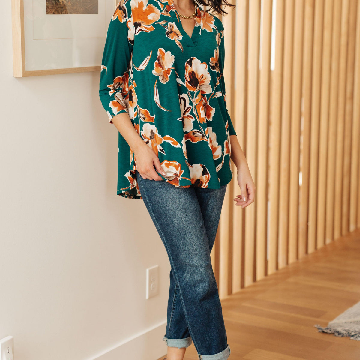 I Think Different Top in Teal Floral - Three Mad Hatters Mercantile 