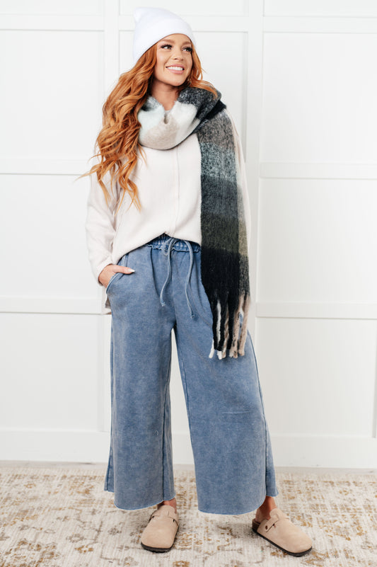 Wanderlust Wrap Oversized Plaid Fringe Scarf in Grey and Jade Accessories