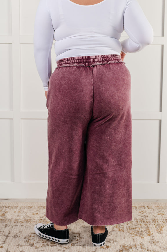 In or Out Wide Leg Cropped Pants in Eggplant Athleisure