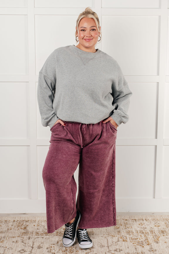 In or Out Wide Leg Cropped Pants in Eggplant Athleisure