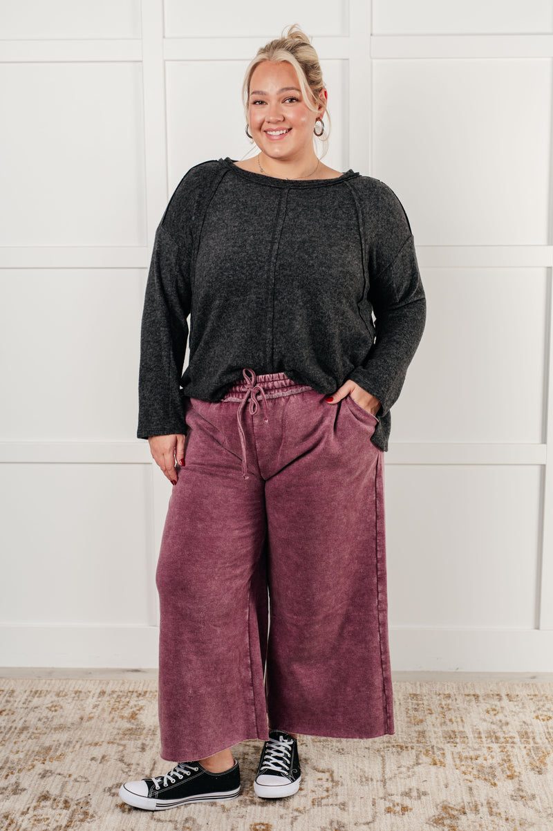 In or Out Wide Leg Cropped Pants in Eggplant Athleisure