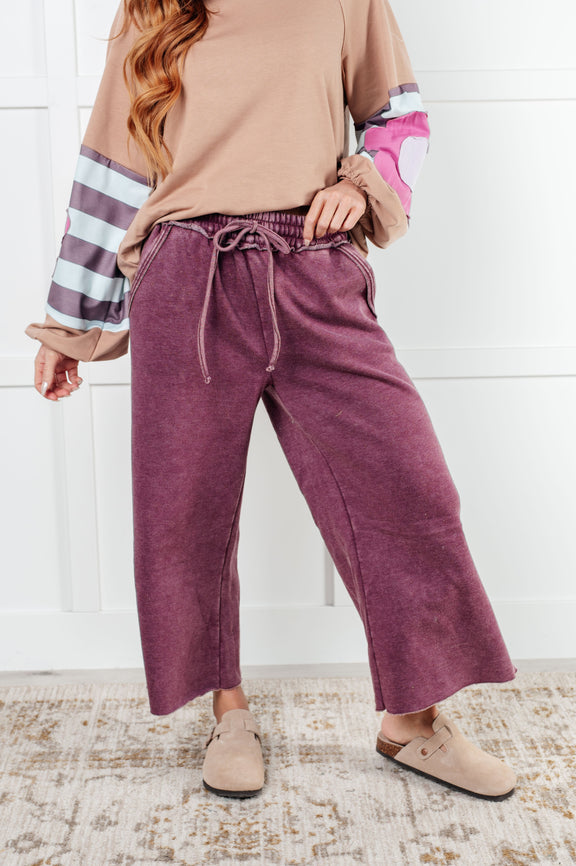 In or Out Wide Leg Cropped Pants in Eggplant Athleisure