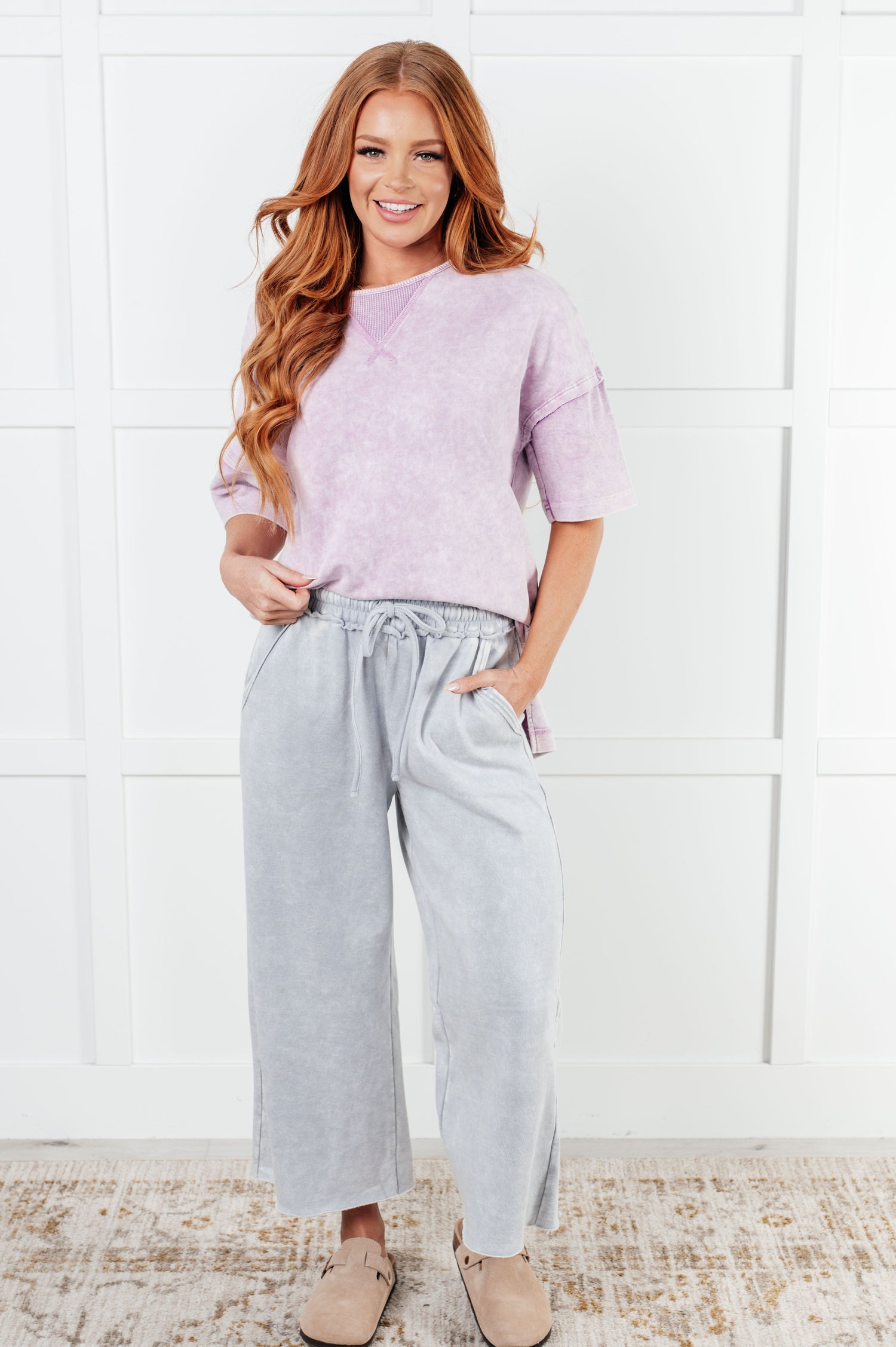 In or Out Wide Leg Cropped Pants in Light Grey Bottoms