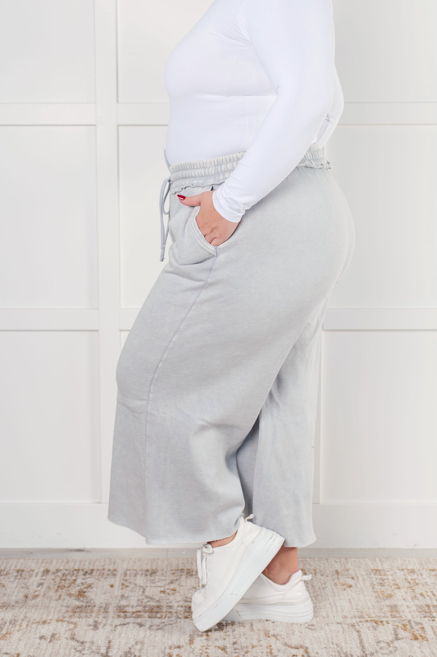 In or Out Wide Leg Cropped Pants in Light Grey Bottoms