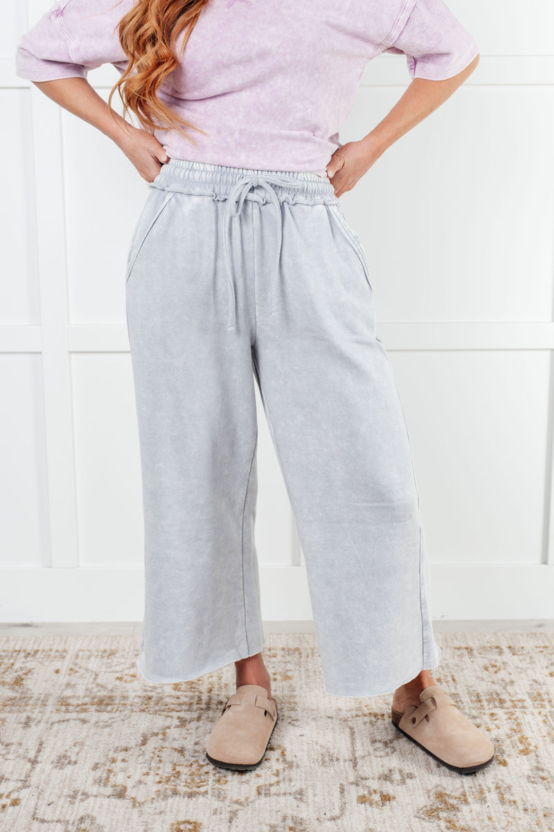 In or Out Wide Leg Cropped Pants in Light Grey Bottoms