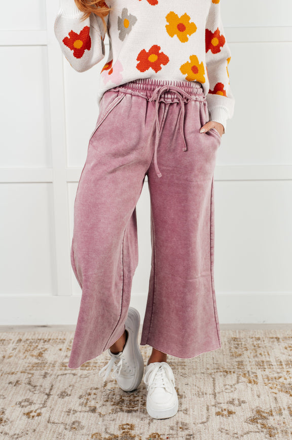 In or Out Wide Leg Cropped Pants in Light Rose Athleisure