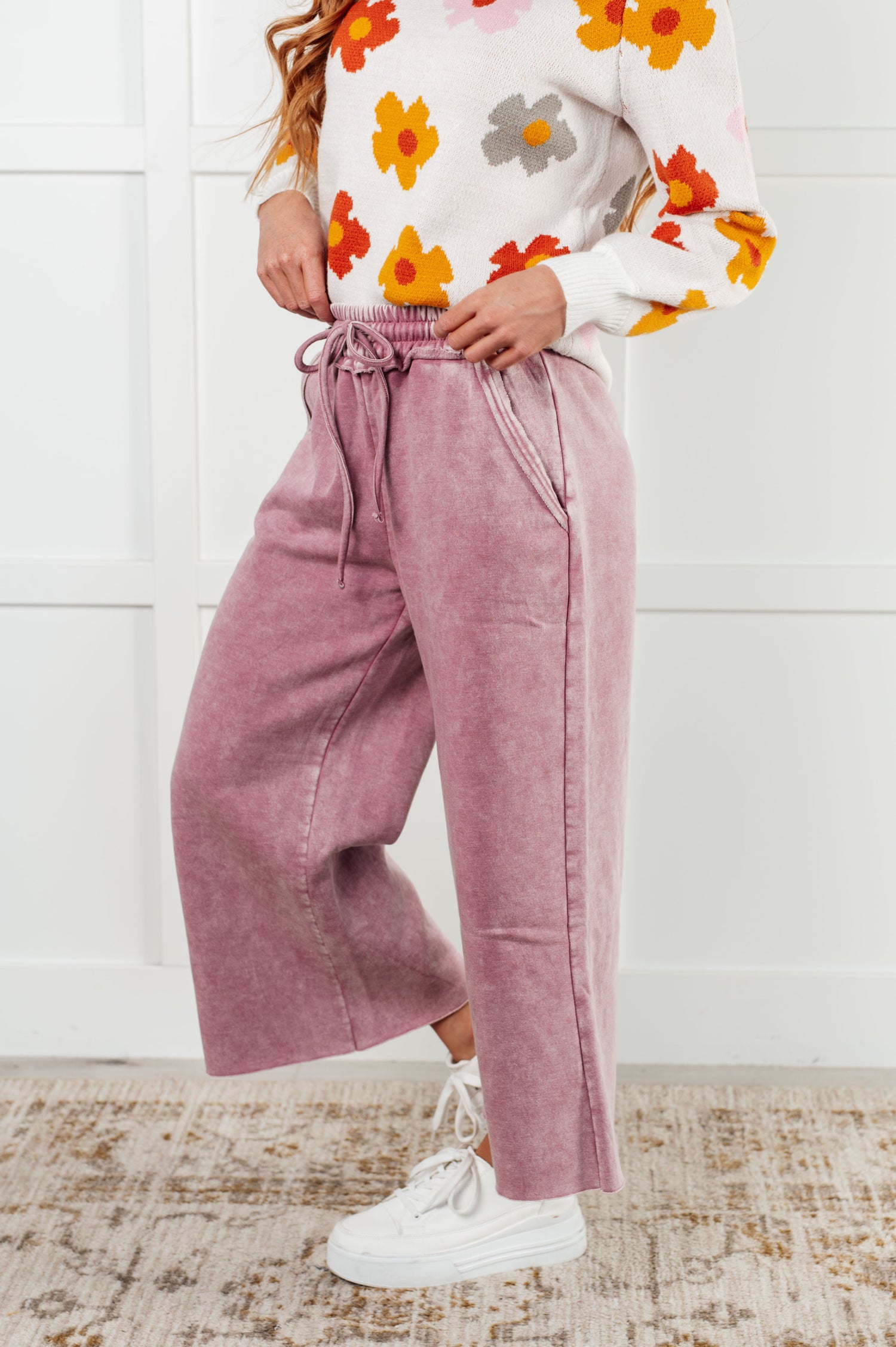 In or Out Wide Leg Cropped Pants in Light Rose Athleisure