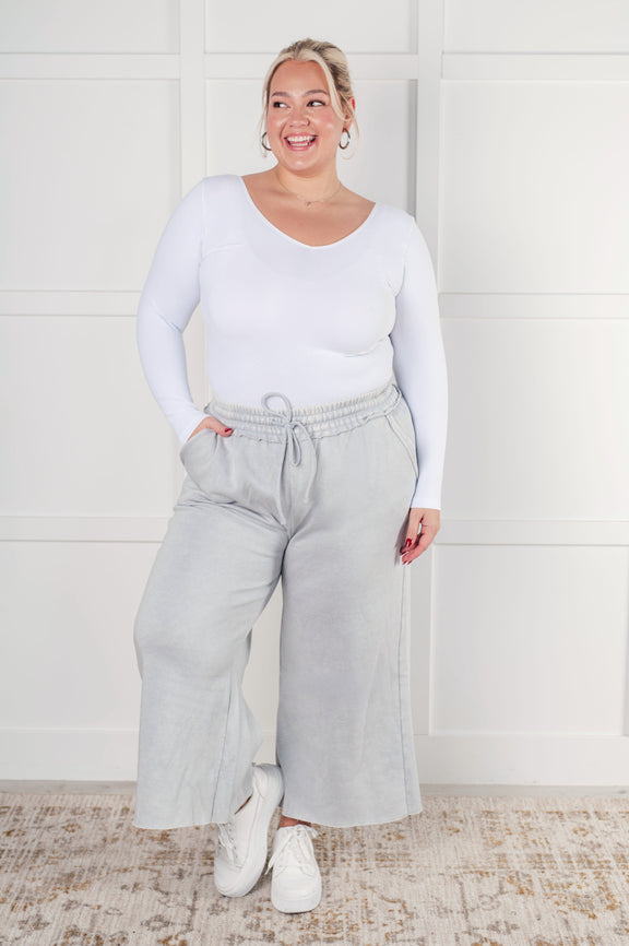 In or Out Wide Leg Cropped Pants in Light Grey Bottoms