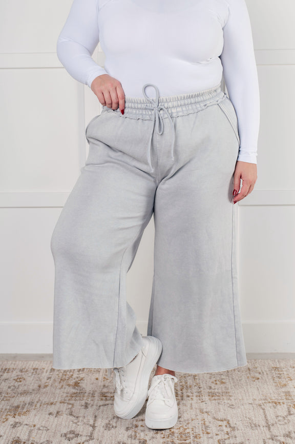 In or Out Wide Leg Cropped Pants in Light Grey Bottoms