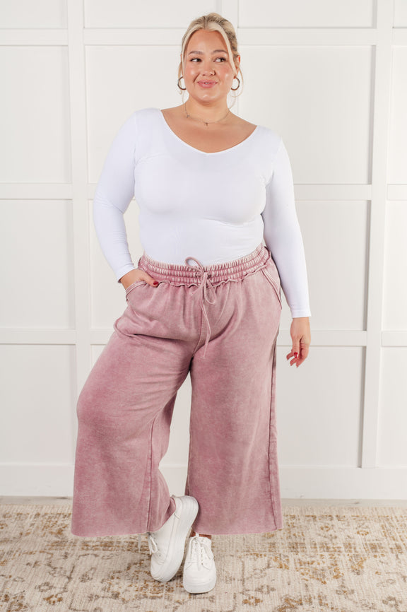 In or Out Wide Leg Cropped Pants in Light Rose Athleisure