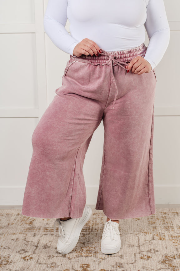 In or Out Wide Leg Cropped Pants in Light Rose Athleisure