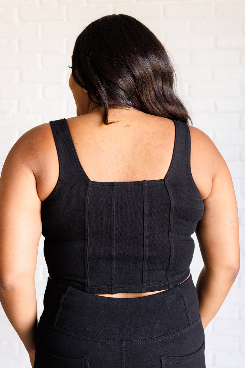 It's All About the Balance Twill Square Neck Crop Top in Black Tops   