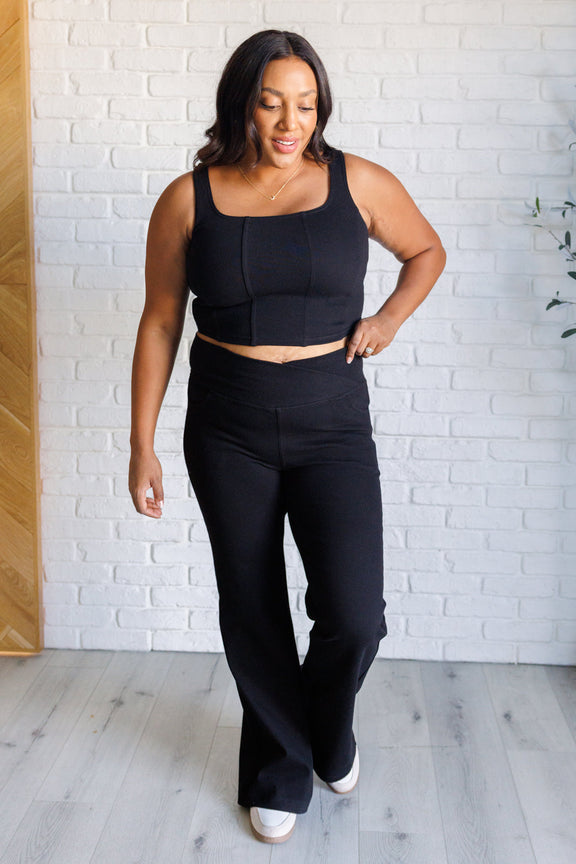 It's All About the Balance Twill Square Neck Crop Top in Black Tops   