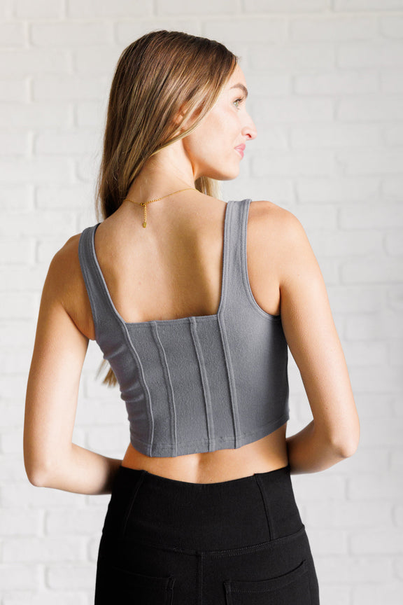 It's All About the Balance Twill Square Neck Crop Top in Titanium Tops   