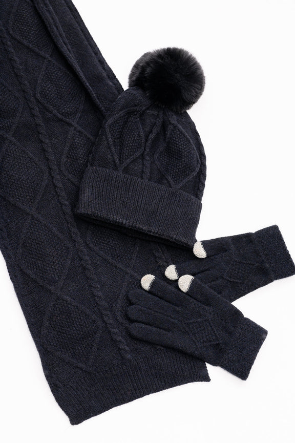 Jane Frost Beanie, Glove, and Scarf Set In Black Accessories