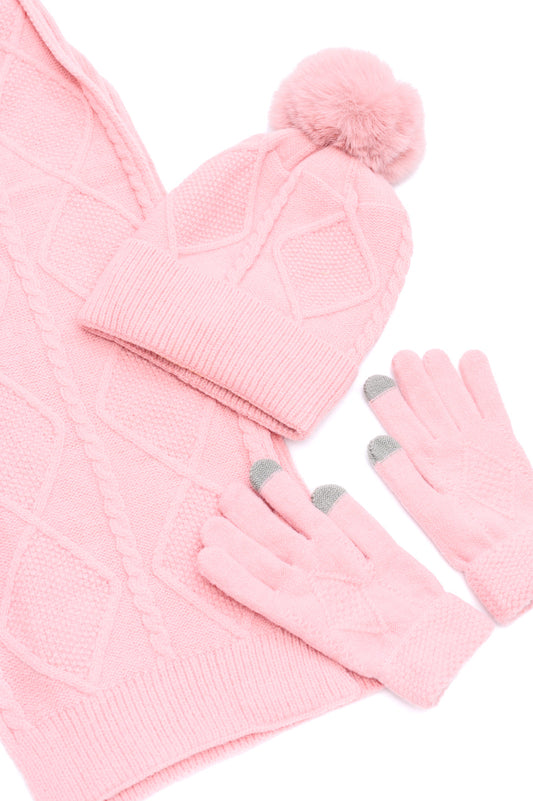 Jane Frost Beanie, Glove, and Scarf Set in Pink Accessories