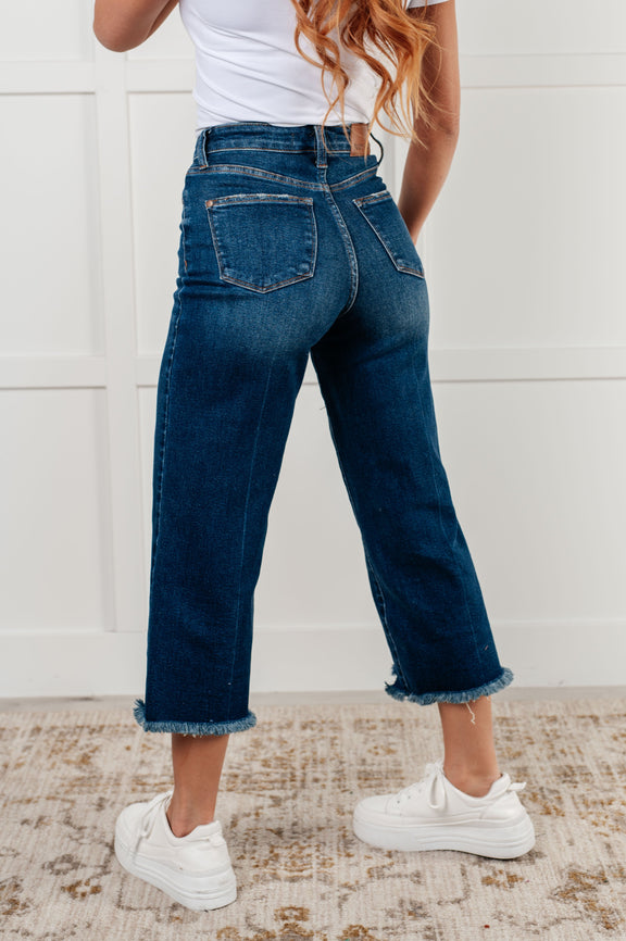 Janice High Rise Button Fly Wide Leg Crop Jeans Womens