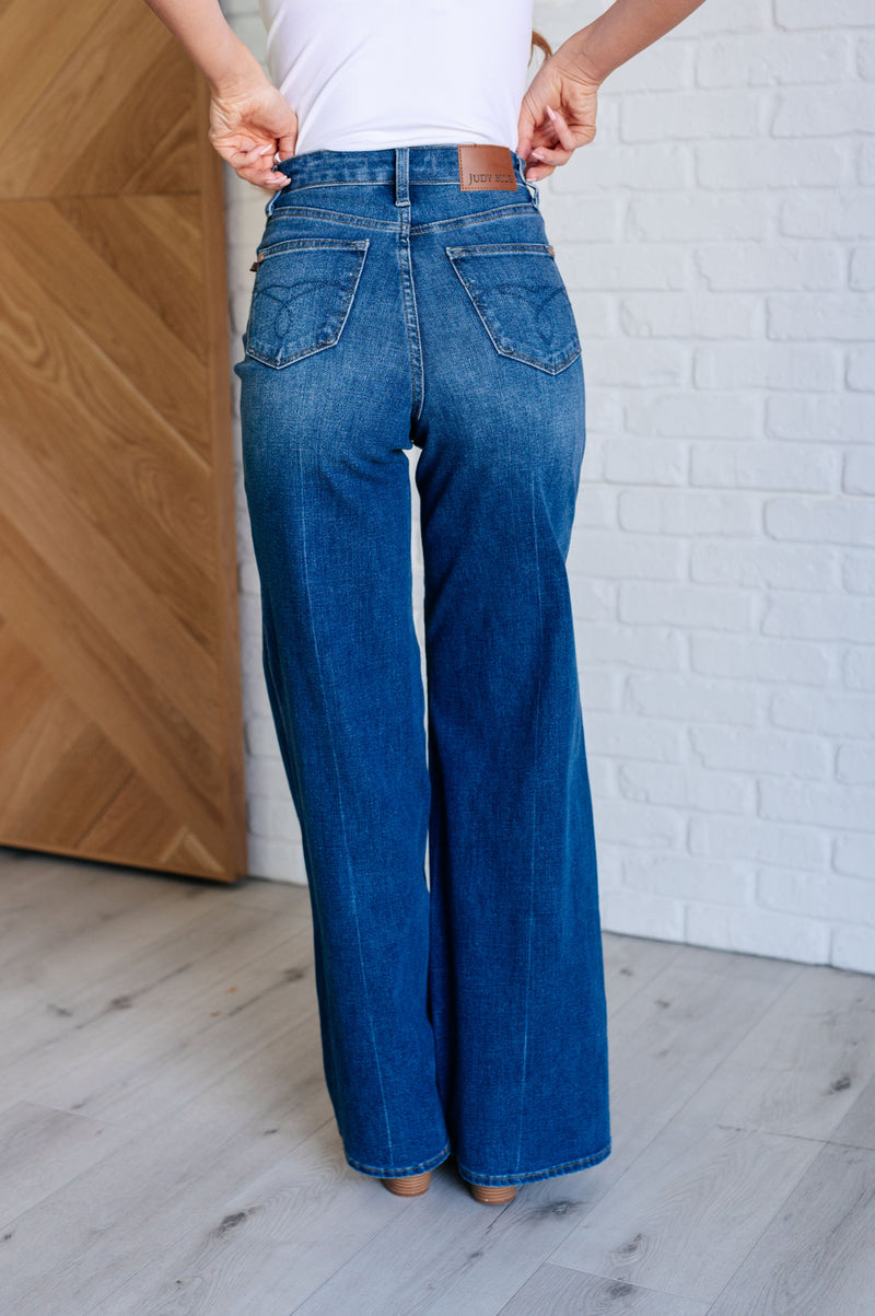 Eliza High Rise Control Top Retro Wide Leg Jeans Denim   