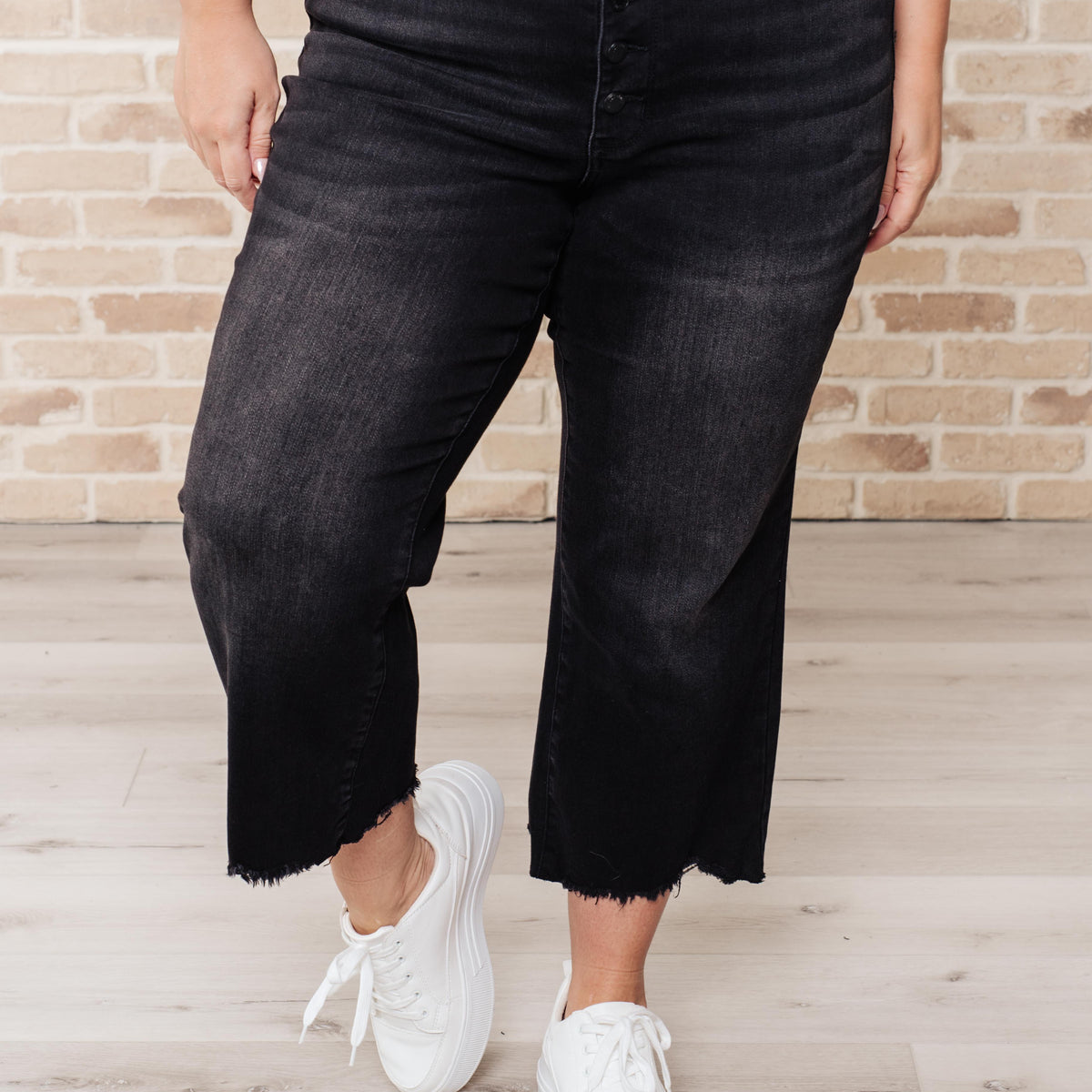 Ryan High Rise Button Fly Wide Leg Crop Jeans - Three Mad Hatters Mercantile 