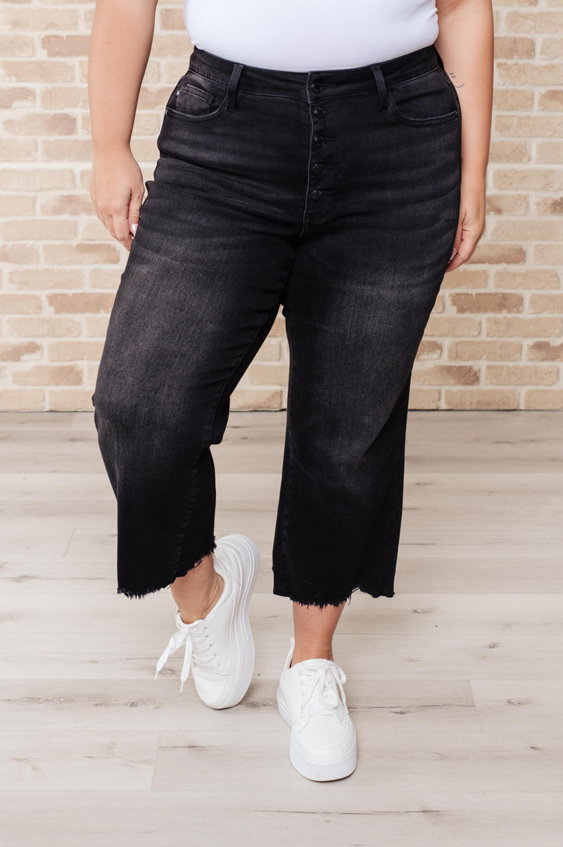 Ryan High Rise Button Fly Wide Leg Crop Jeans Womens Cropped Jeans   