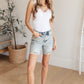 Cindy High Rise Mineral Wash Distressed Boyfriend Shorts Womens Denim Shorts   