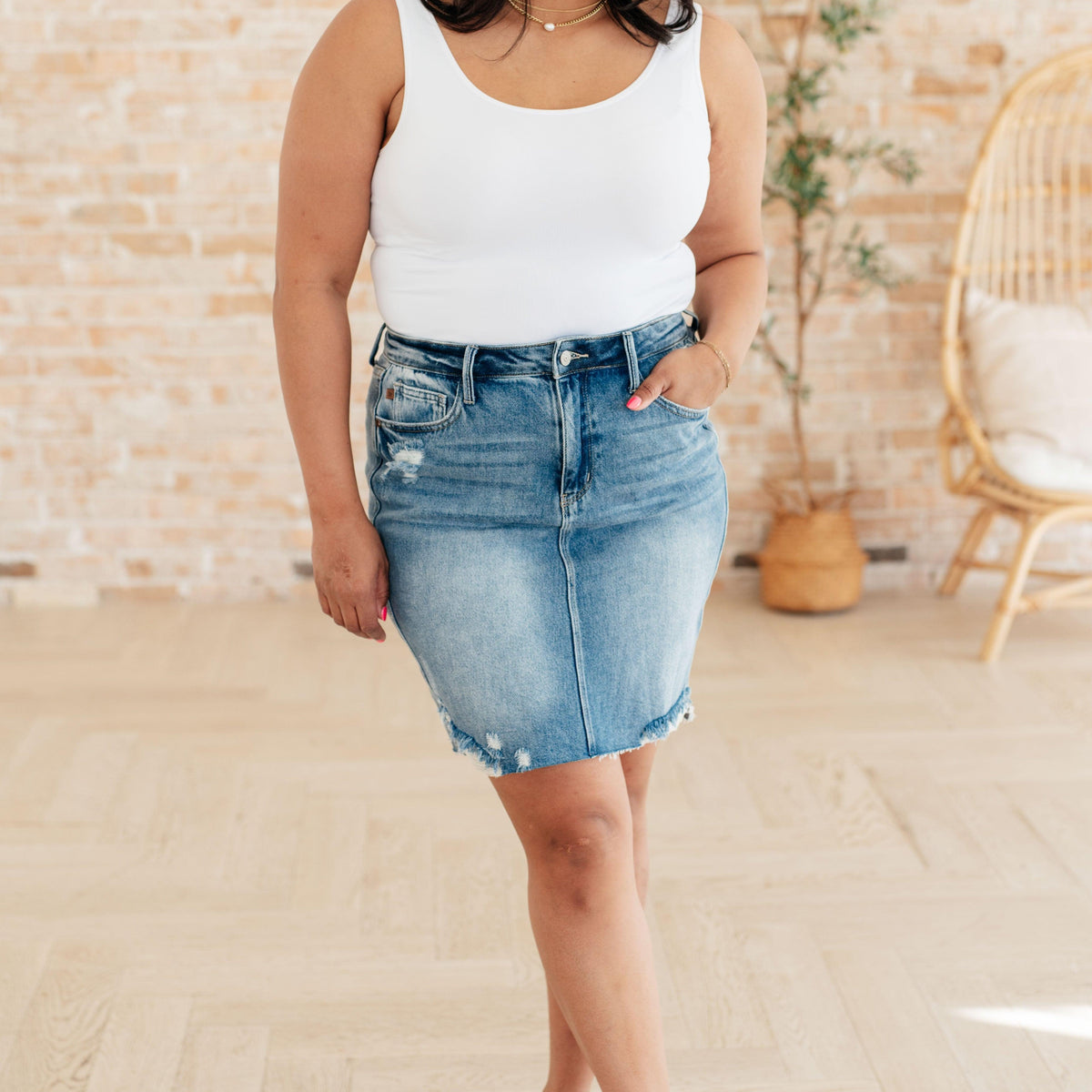 Carol High Rise Rigid Magic Denim Skirt Womens Denim Skirt   