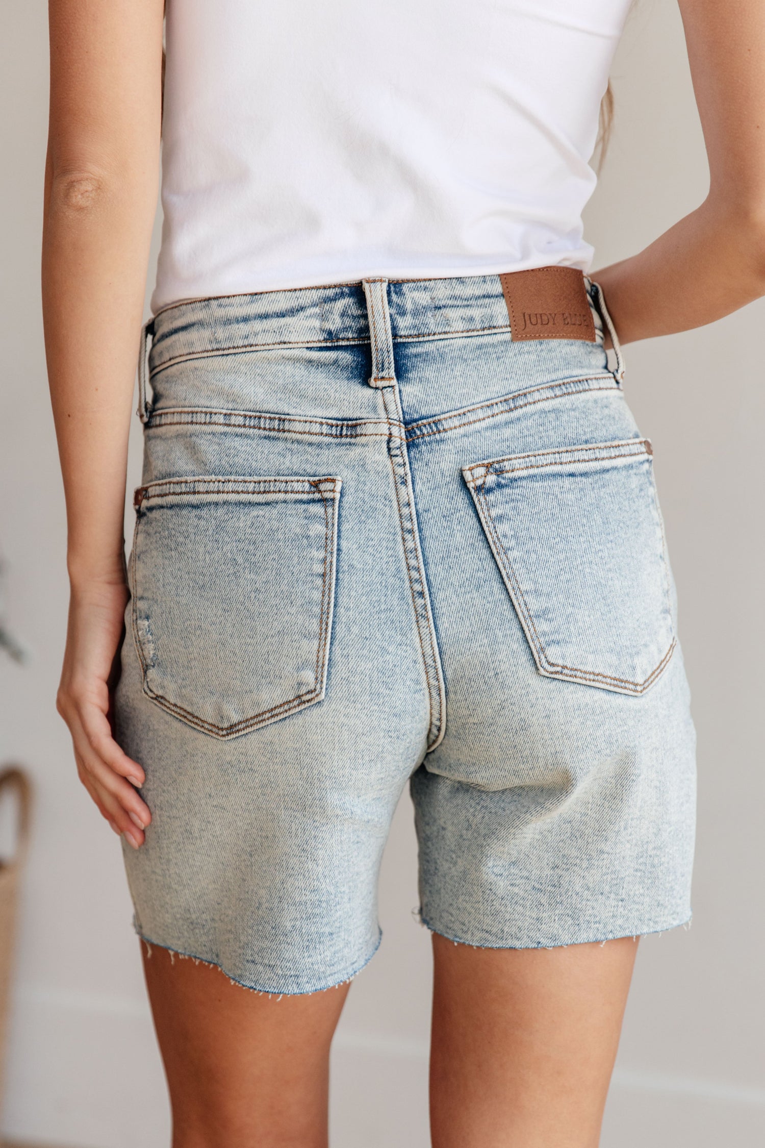 Cindy High Rise Mineral Wash Distressed Boyfriend Shorts Womens Denim Shorts   