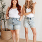 Cindy High Rise Mineral Wash Distressed Boyfriend Shorts Womens Denim Shorts   