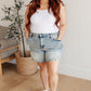 Cindy High Rise Mineral Wash Distressed Boyfriend Shorts Womens Denim Shorts   