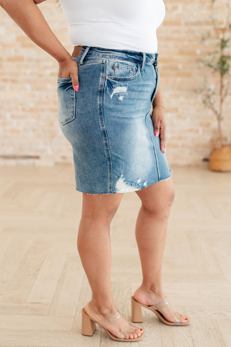 Carol High Rise Rigid Magic Denim Skirt Womens Denim Skirt   