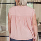 Pleat Detail Button Up Blouse in Pink Tops   