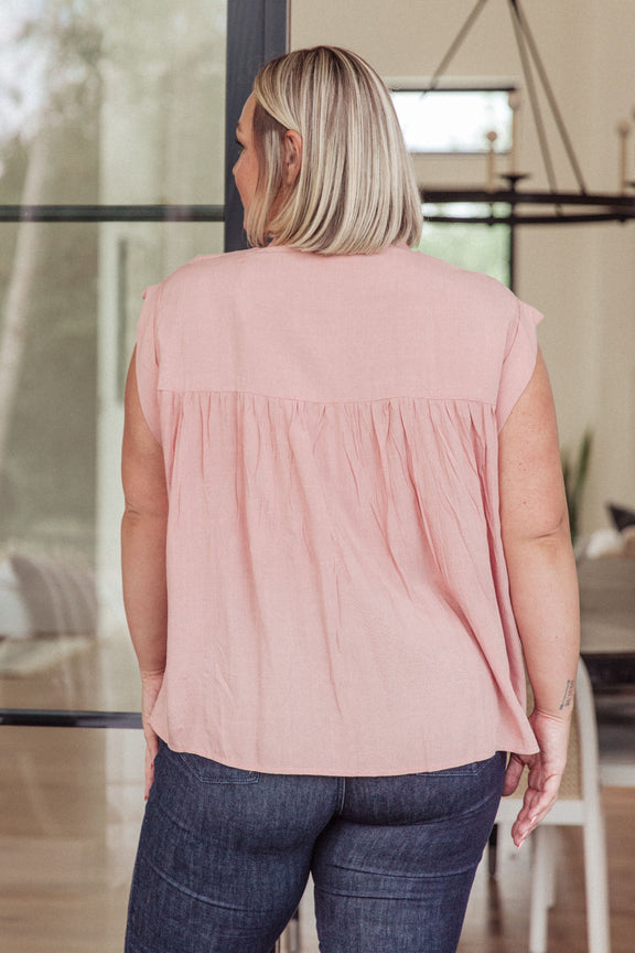 Pleat Detail Button Up Blouse in Pink Tops   