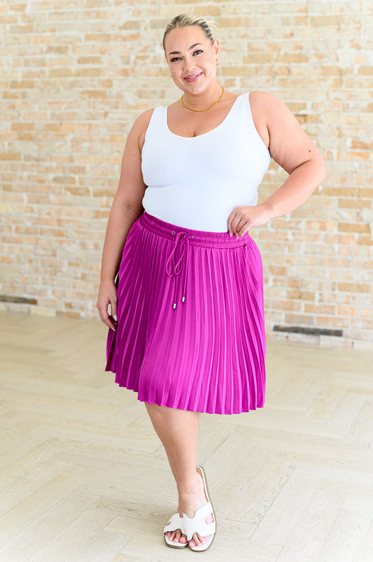 Just a Flirt Pleated Skirt in Magenta Womens Bottoms   