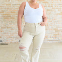 Selena High Rise Distressed 90's Straight Jeans in Bone