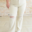 Selena High Rise Distressed 90's Straight Jeans in Bone