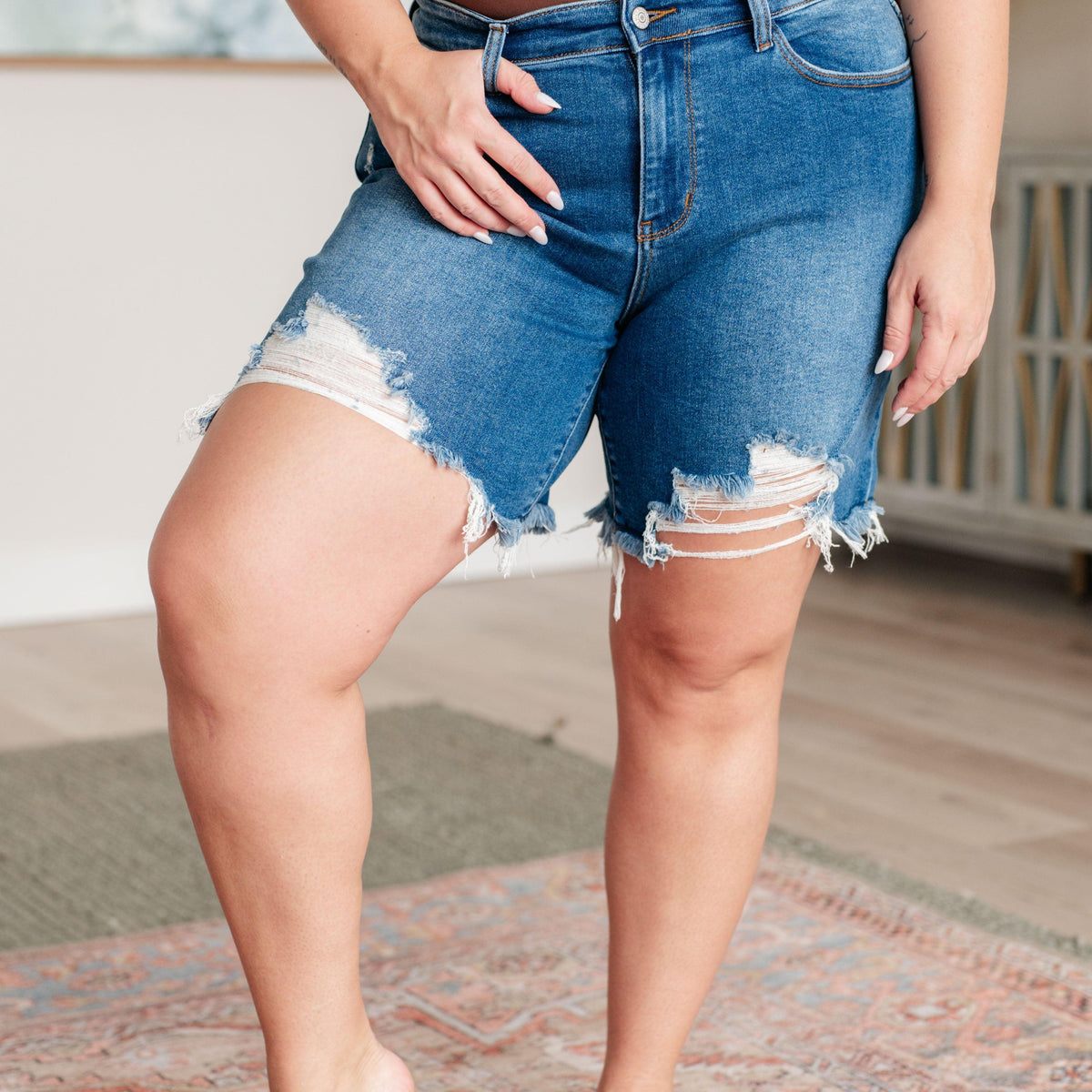 Kelsey Mid Rise Distressed Cutoff Shorts - Three Mad Hatters Mercantile 