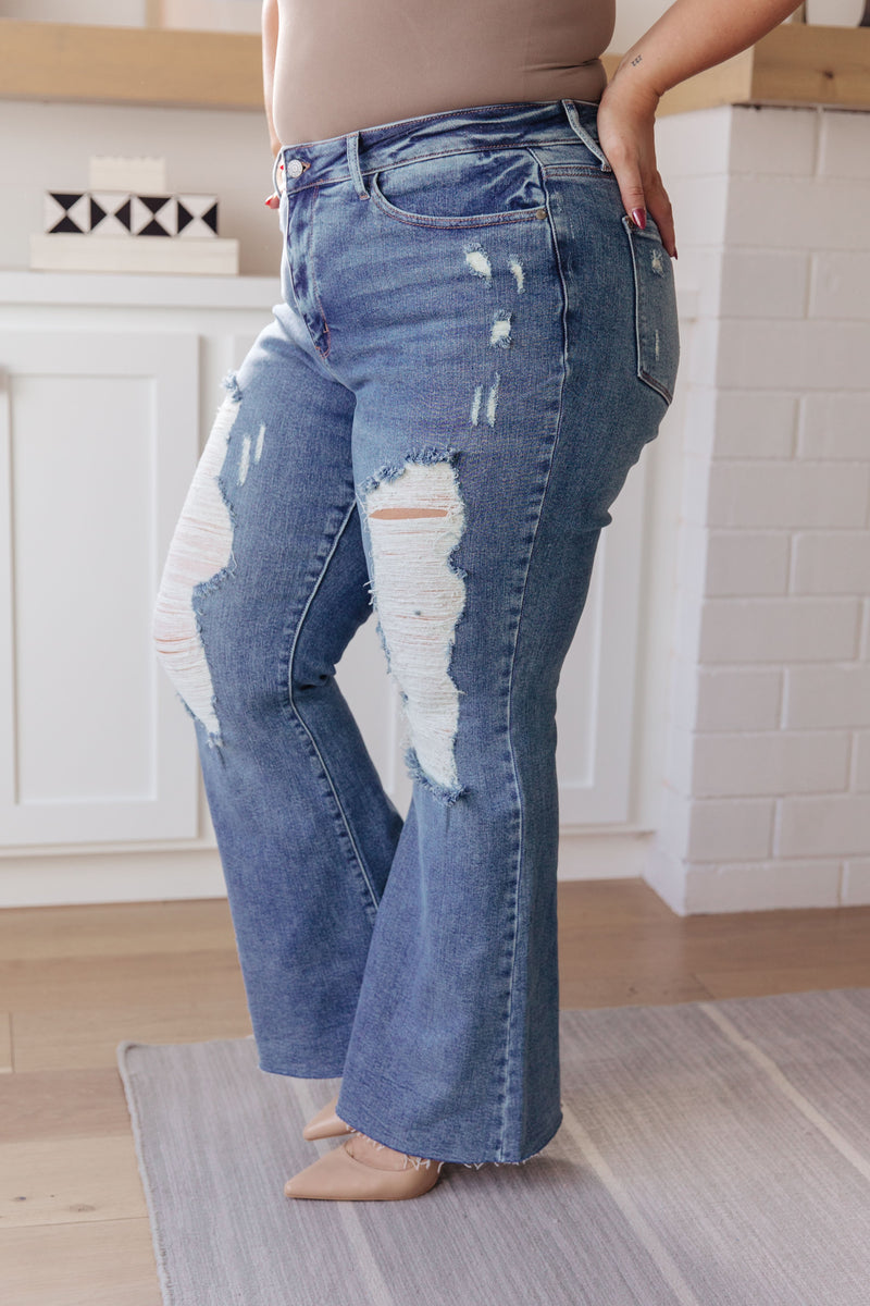 Judy Blue-Kiana High Rise Destroy Flare Denim   