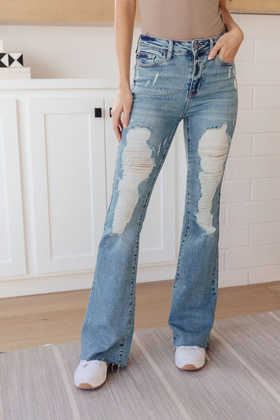 Judy Blue-Kiana High Rise Destroy Flare Denim   