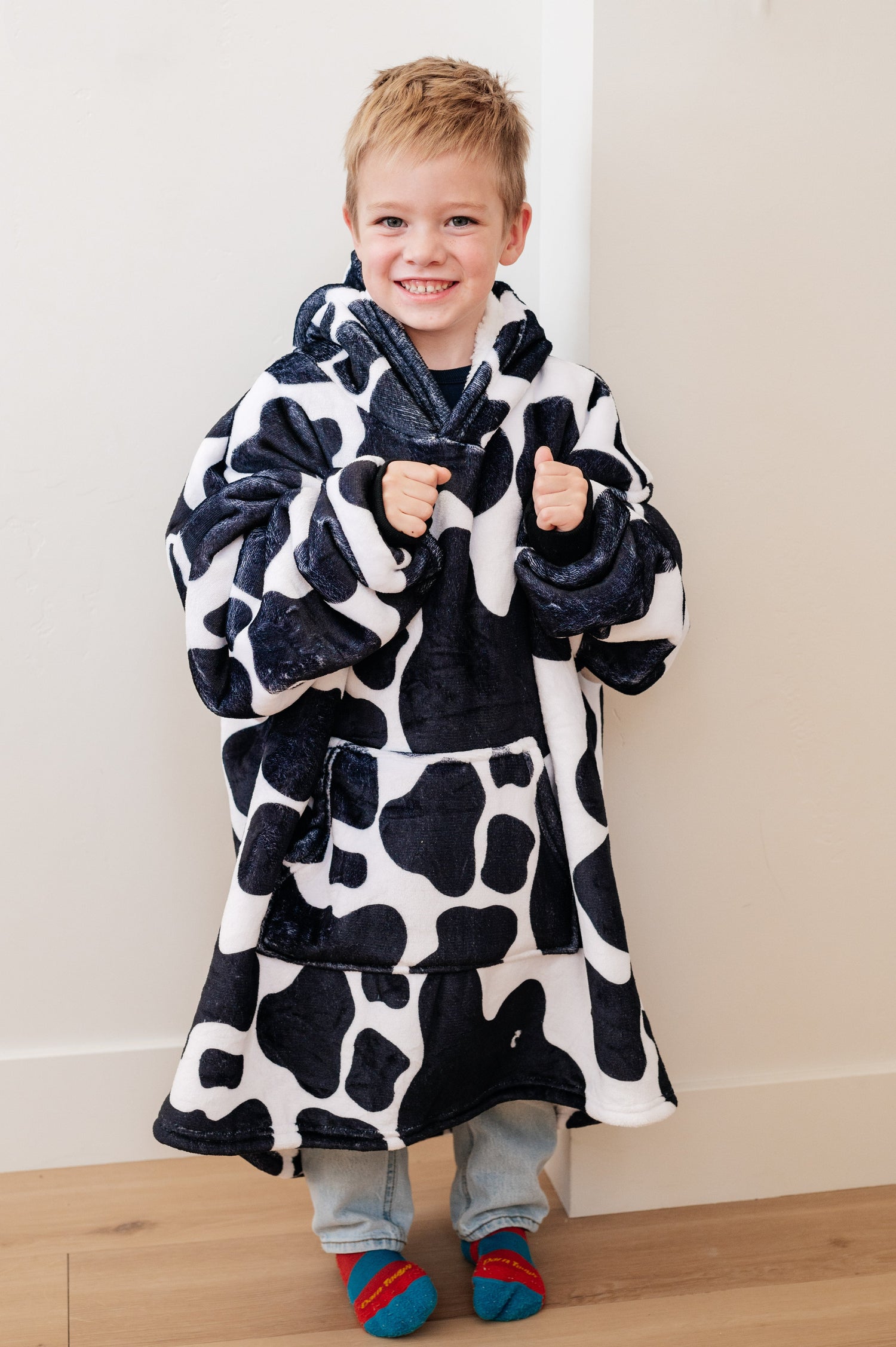 Kids Oversized Hoodie Blanket in Cow Layers