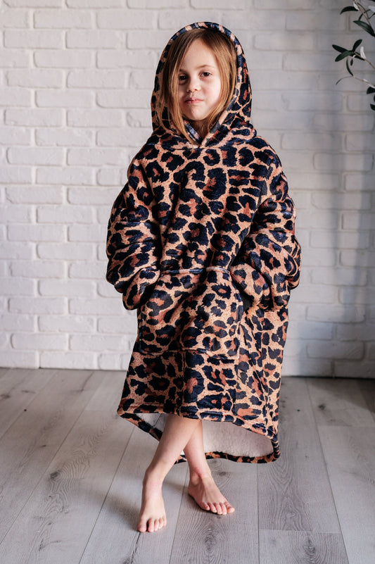 Kids Oversized Hoodie Blanket in Leopard Layers