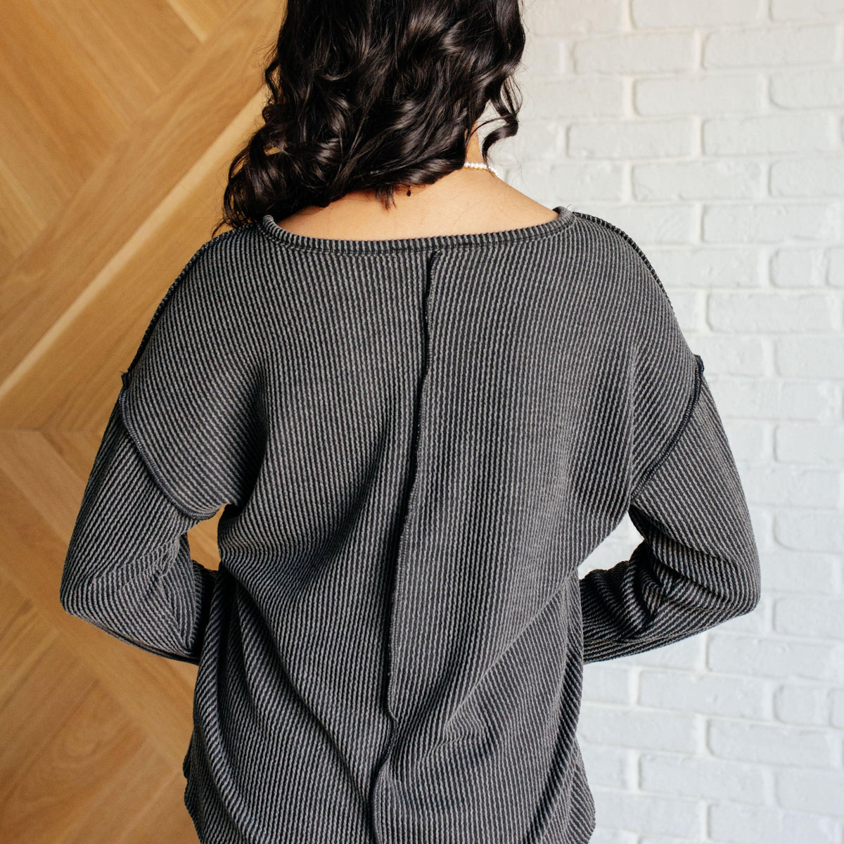 Kinda Sorta Ribbed Top in Charcoal - Three Mad Hatters Mercantile 