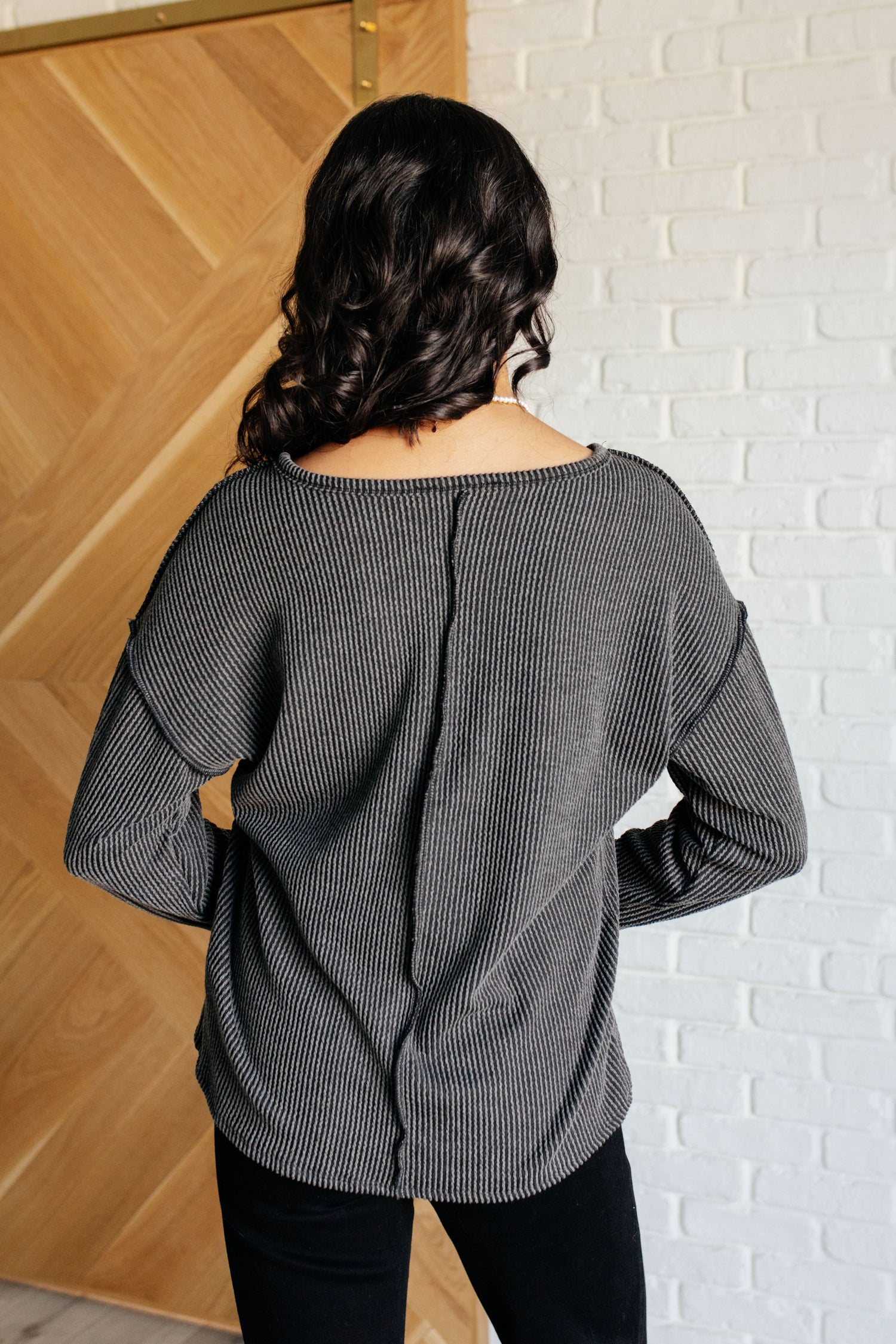 Kinda Sorta Ribbed Top in Charcoal Womens Tops   