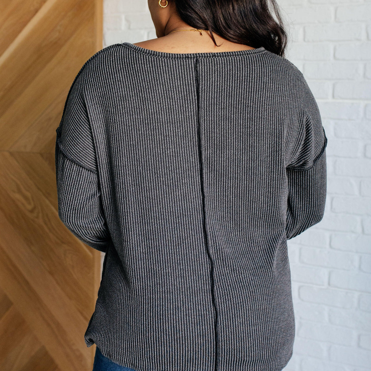 Kinda Sorta Ribbed Top in Charcoal - Three Mad Hatters Mercantile 