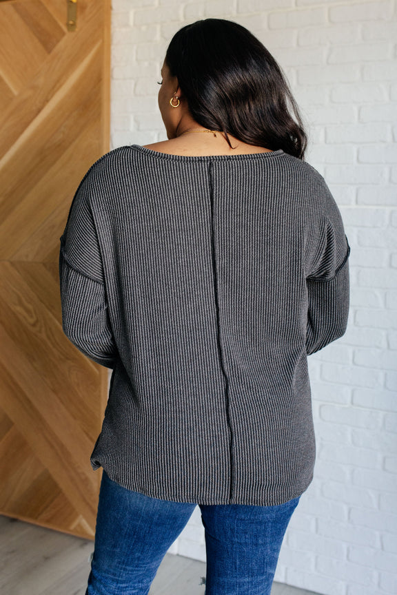 Kinda Sorta Ribbed Top in Charcoal Womens Tops   