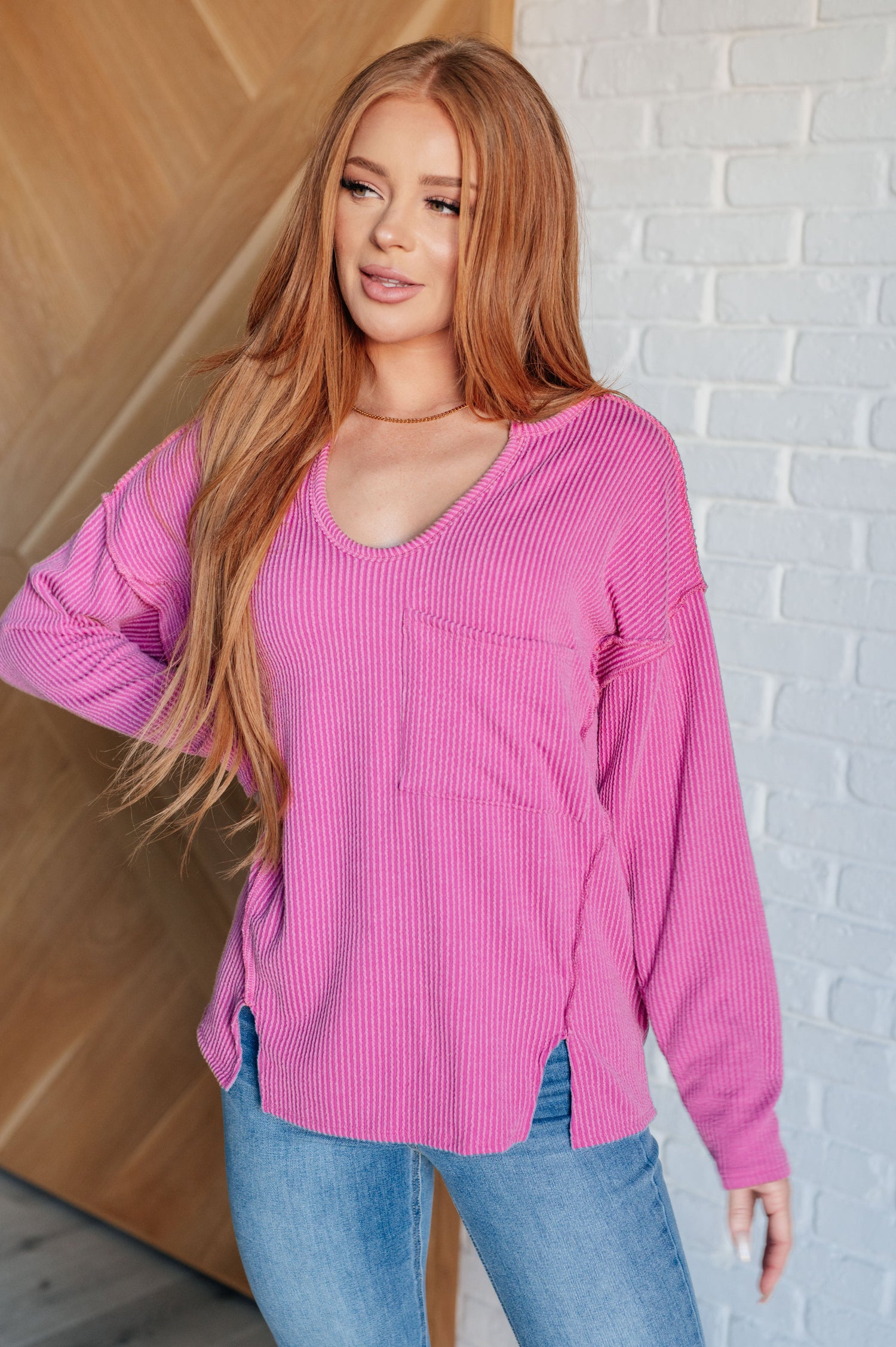 Kinda Sorta Ribbed Top in Magenta Tops