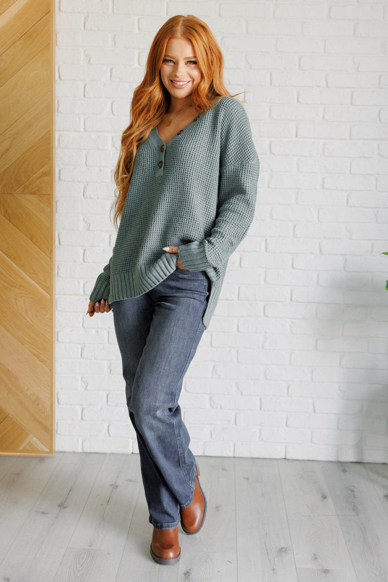 Lakeside View Drop Shoulder Sweater in Sage Tops   