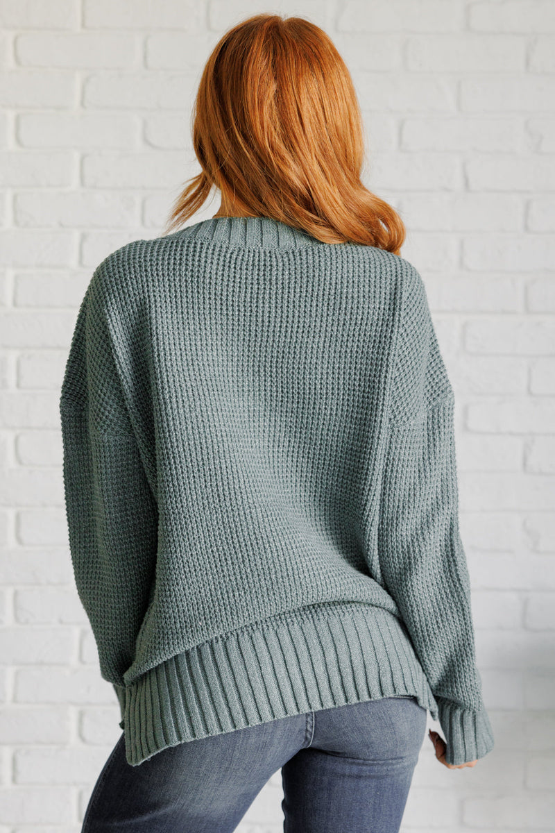 Lakeside View Drop Shoulder Sweater in Sage Tops   