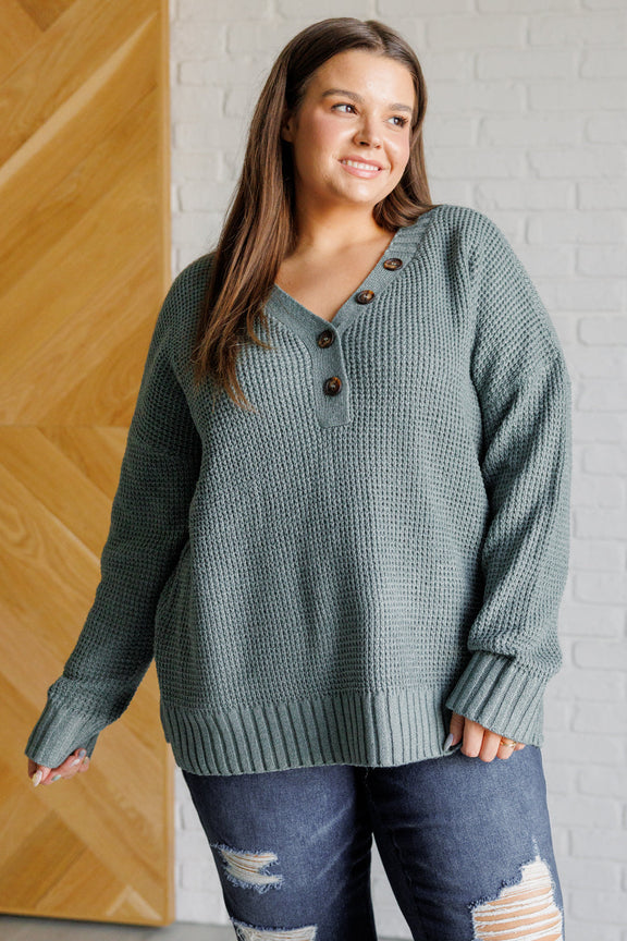 Lakeside View Drop Shoulder Sweater in Sage Tops   