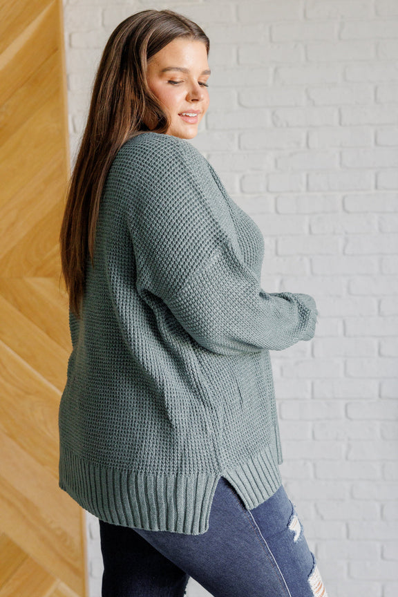 Lakeside View Drop Shoulder Sweater in Sage Tops   